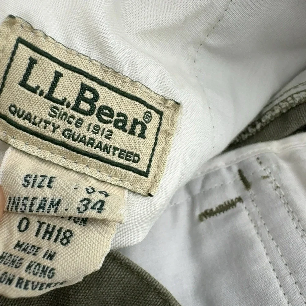 Vintage LL Bean Pants Mens 34 Green Cotton Elastic Back Chino Outdoor Gorpcore